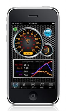 The Dyno Mode measures performance such as 0-60mph. ¼-mile, horsepower and g-forces using OBDII info and the iPhone g-meter. 