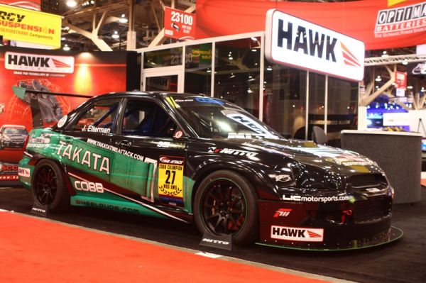 James Eltermann's Time Attack Takata STi at the Hawk Performance booth