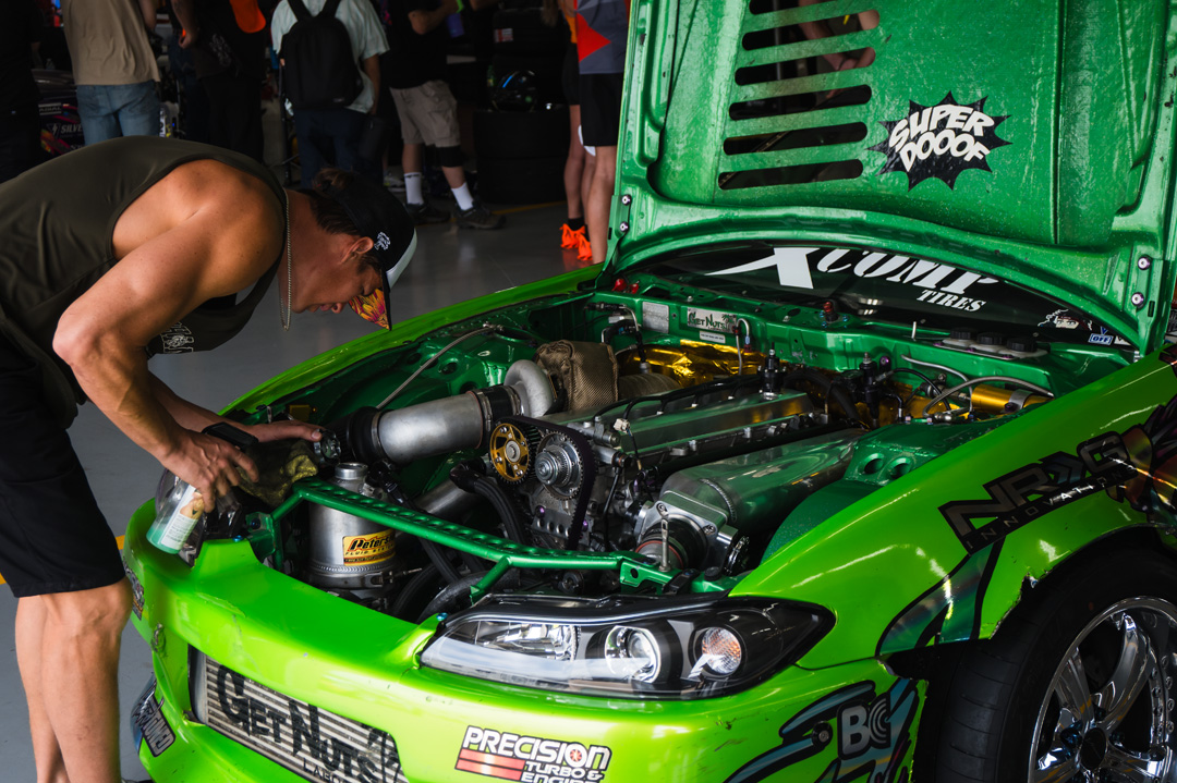 Drift car preparing for a run during FuelFest Dallas-Fort Worth.