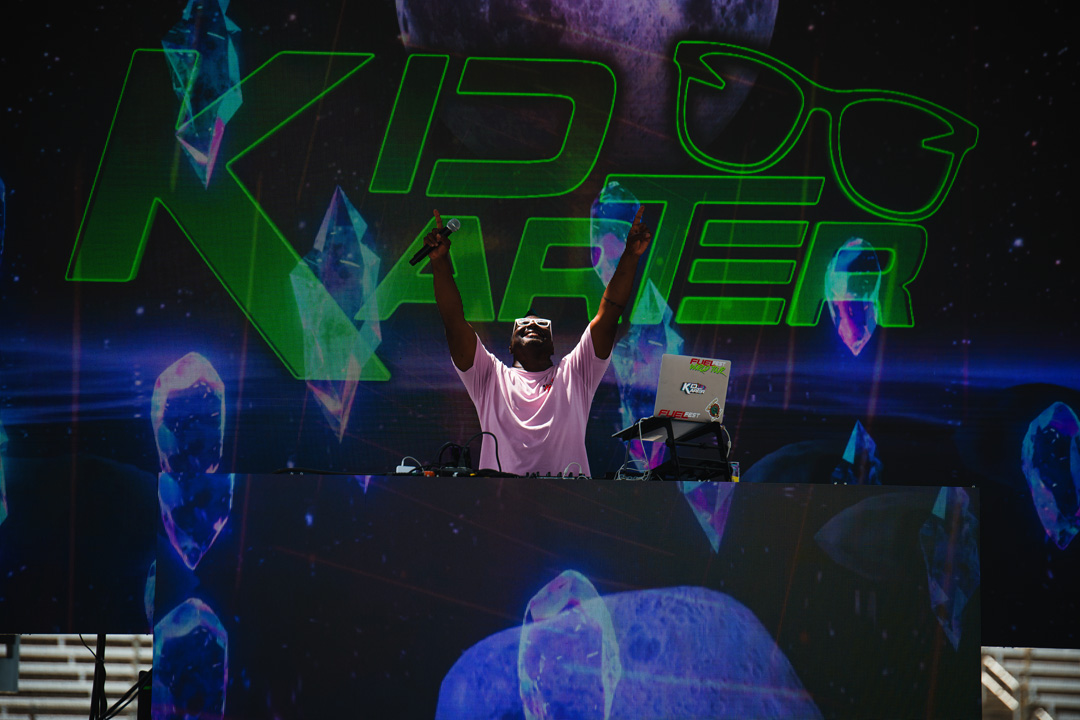 DJ performing live on stage during FuelFest Dallas-Fort Worth at Texas Motor Speedway.