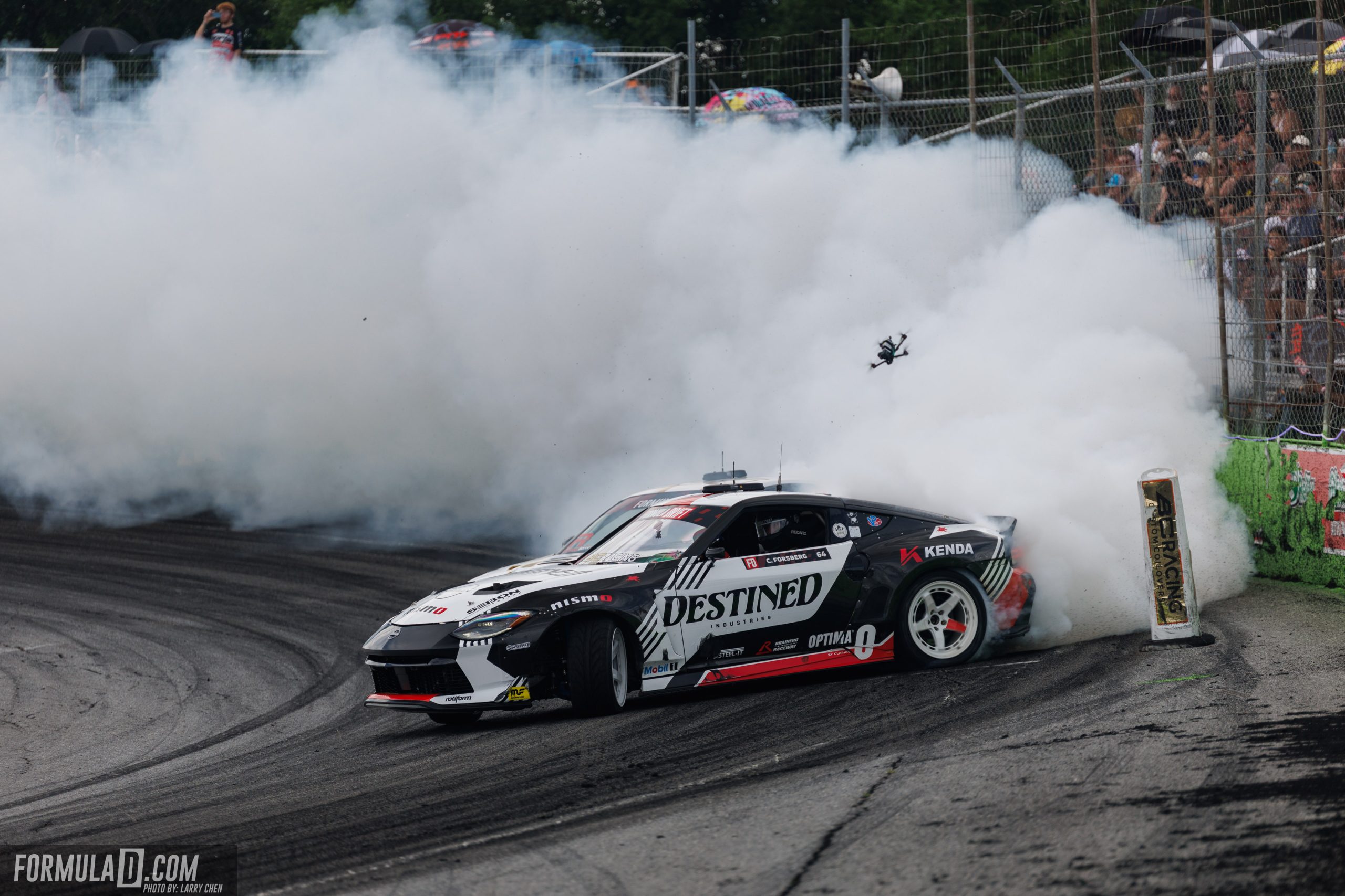 Chris Forsberg drifts his Destined Industries Nissan Z during Formula Drift Orlando at Orlando Speed World.