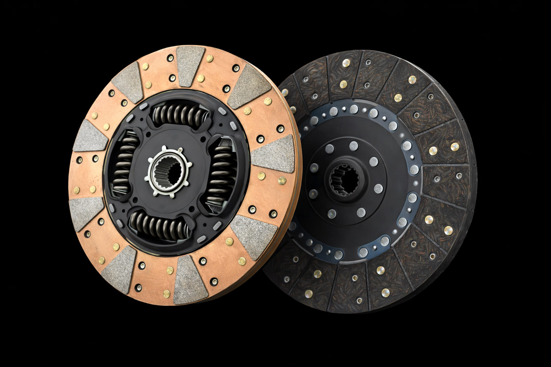 McLeod RST HD hybrid friction discs showing organic and segmented ceramic friction materials.