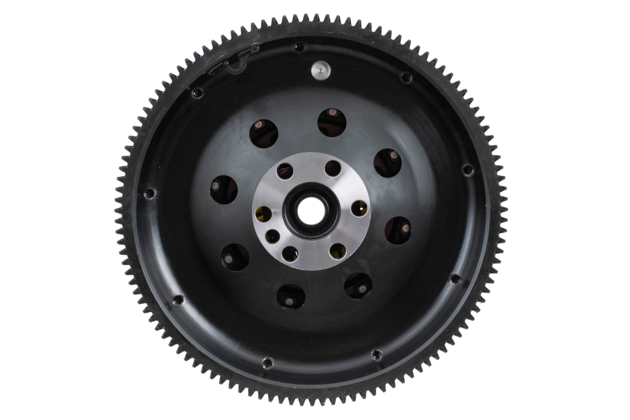 ACT XACT Streetlite chromoly flywheel for BMW N54 and N55 Mod-Twin clutch kits shown from the rear.
