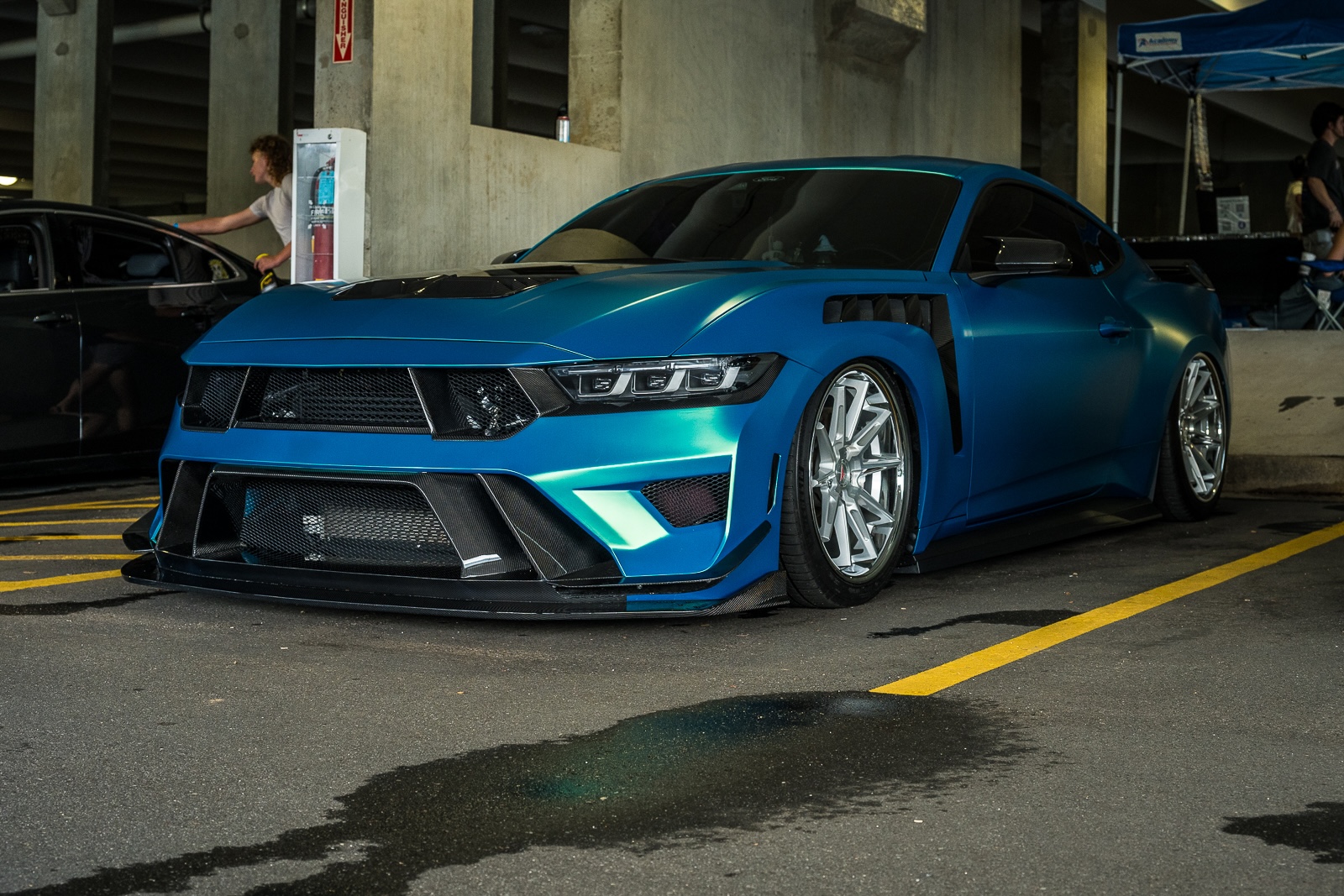 Blue built Ford Mustang on display at Daikoku Tensei Style 2026 in Hickory, North Carolina.