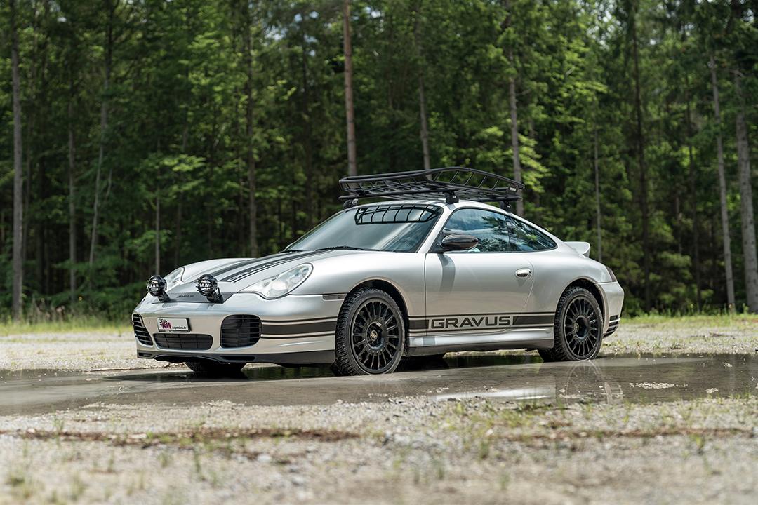 996-generation Porsche 911 Carrera 4 equipped with KW V3 Safari Style suspension and an overlanding-inspired off-road setup.