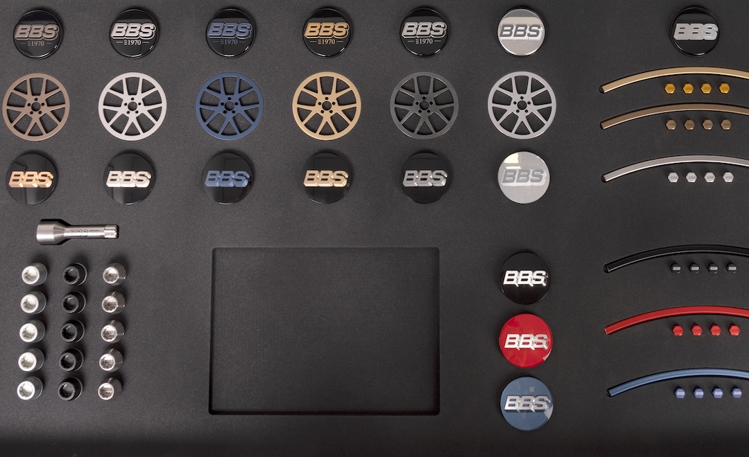 BBS Unlimited Style program customization options including center caps, wheel bolts, valve caps and rim protectors.