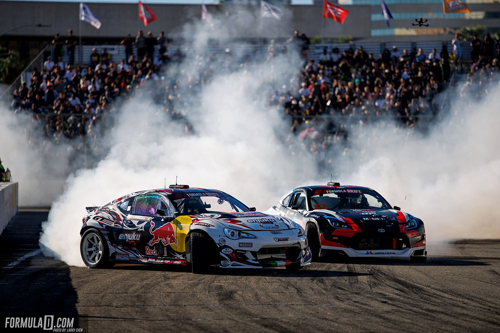 Formula Drift PRO Round 8 action at the 2026 Shoreline Showdown in Long Beach, California.