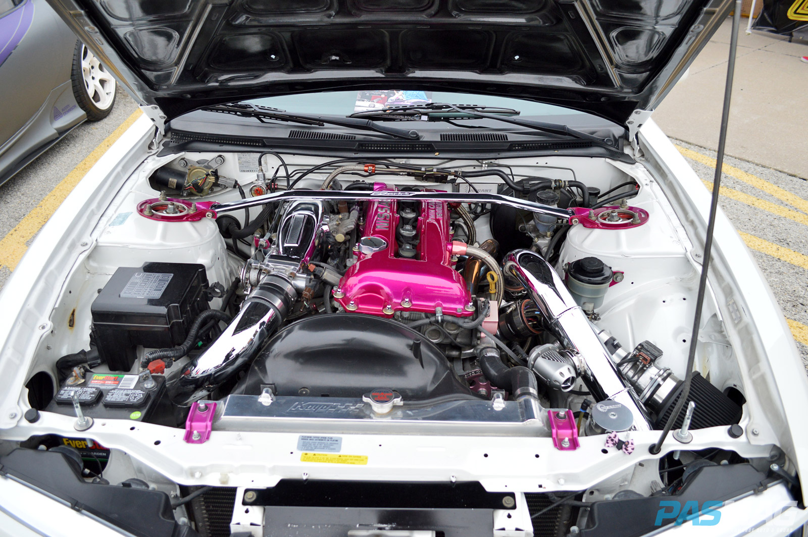 PASMAG Cupcake Meet 19 2014 Grand Prairie Texas Anthony Guerra Aubre Nissan 240SX S14 Engine Closeup