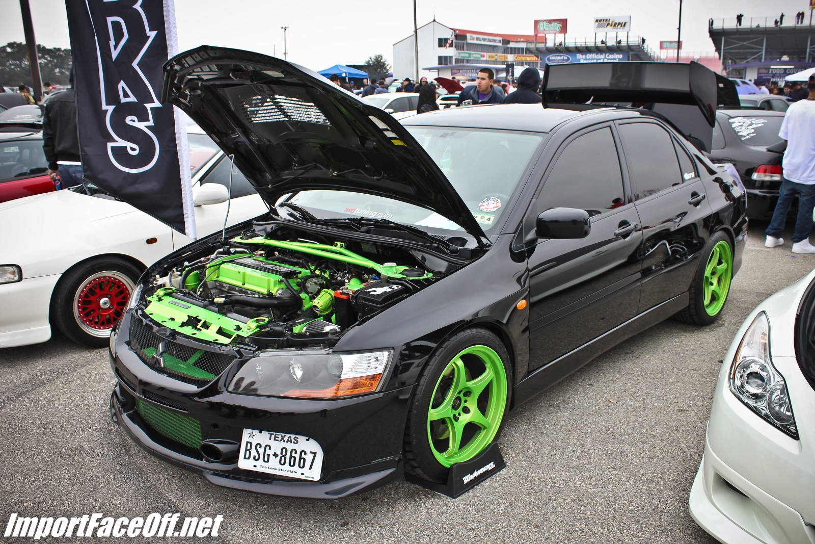 PASMAG - Import Face-Off In Baytown TX On Feb 9 2014 - Sunworks Black and Green Mitsubishi Lancer Evolution