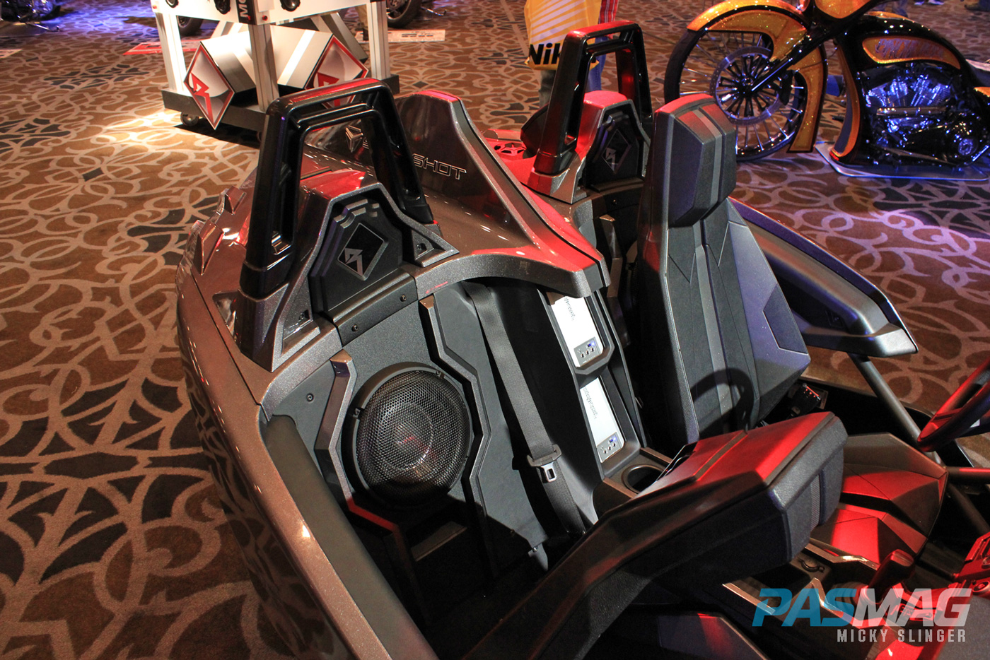 PASMAG CES 2015 Rockford Fogate Polaris Slingshot behind seat