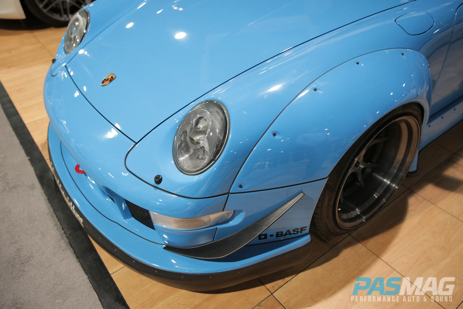PASMAG Trending SEMA iForged RWB Widebody Porsche 993 BASF Stoptech Pirelli driver front wheel