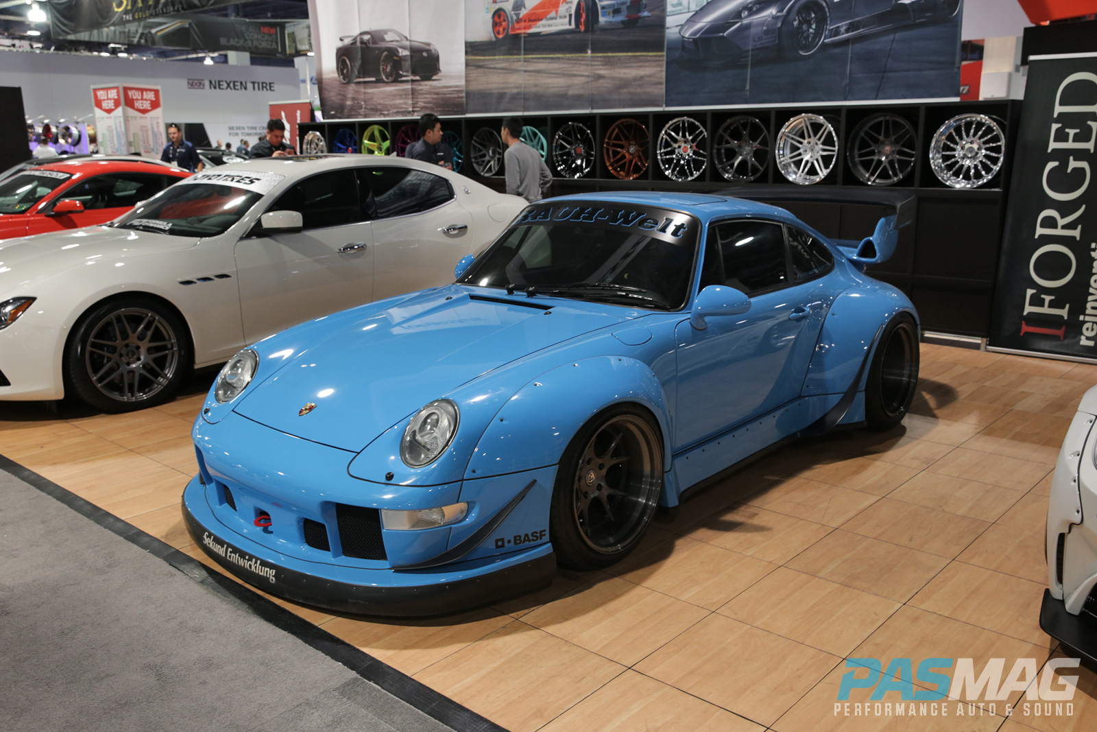 PASMAG Trending SEMA iForged RWB Widebody Porsche 993 BASF Stoptech Pirelli front driver